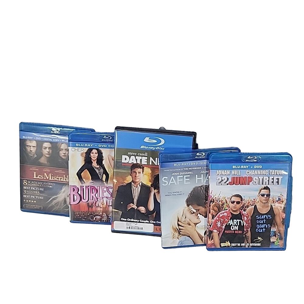 Lot of 5 Blu-Ray Movies, Les Mis, Burlesque, Date Night, Safe Haven, 22 Jump